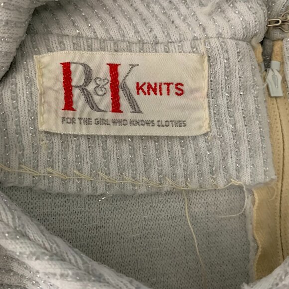 Vintage 60s R&K Knits Mod Sheath Dress M White Metallic Silver Rhinestones Zip - Picture 7 of 7